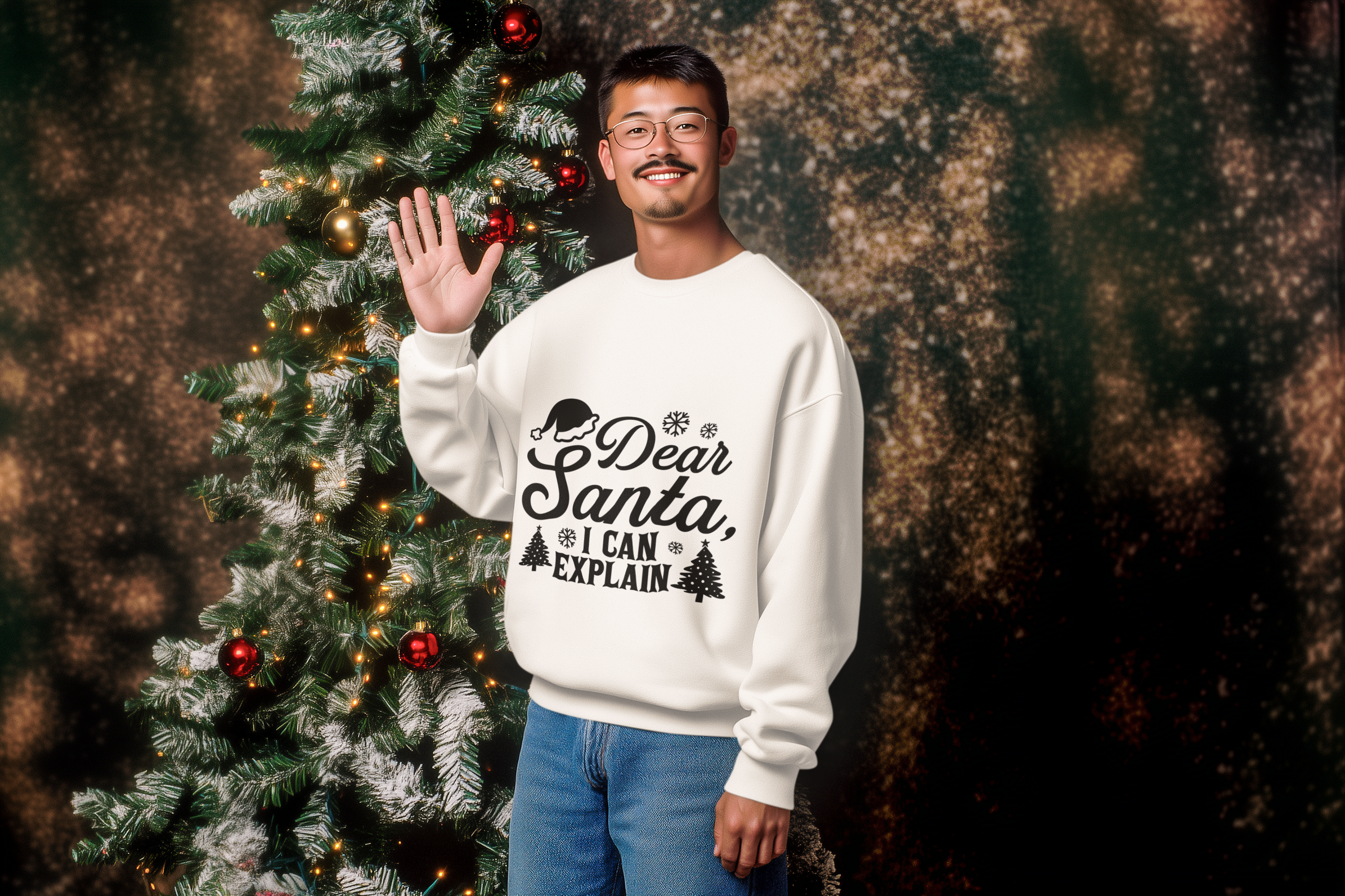 "Dear Santa, I Can Explain" Funny Christmas Crew Sweatshirt by RanggRiwaaz