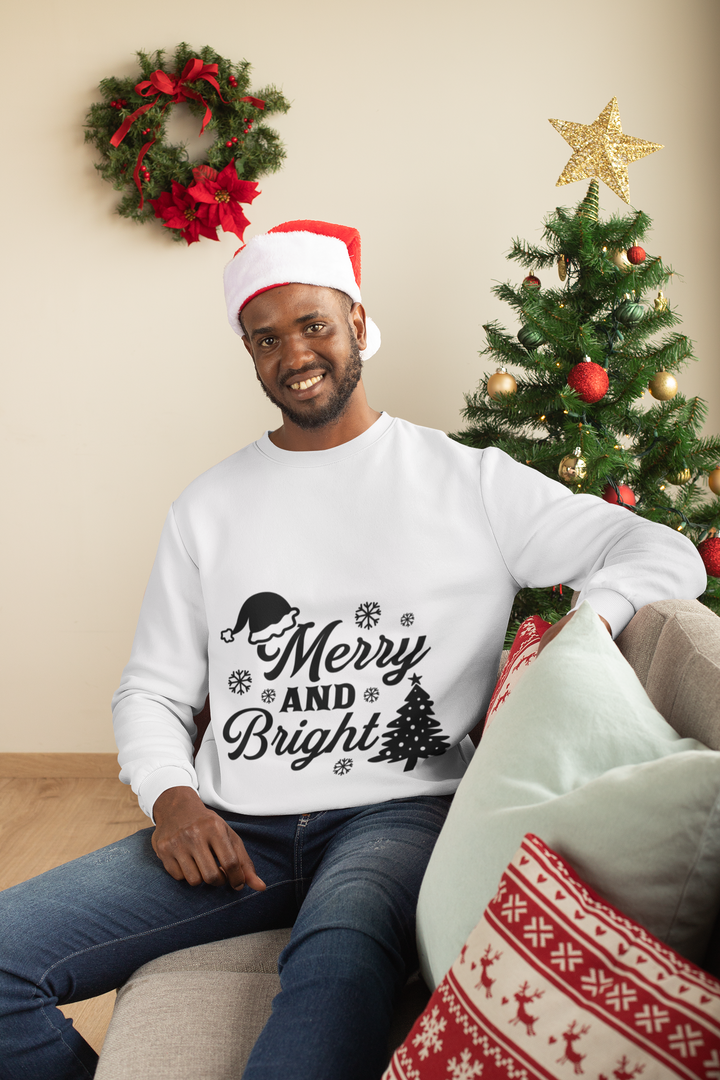 "Merry & Bright Christmas" Sweatshirt - Festive Holiday Family Apparel, Christmas Eve/Christmas celebration by RanggRiwaaz