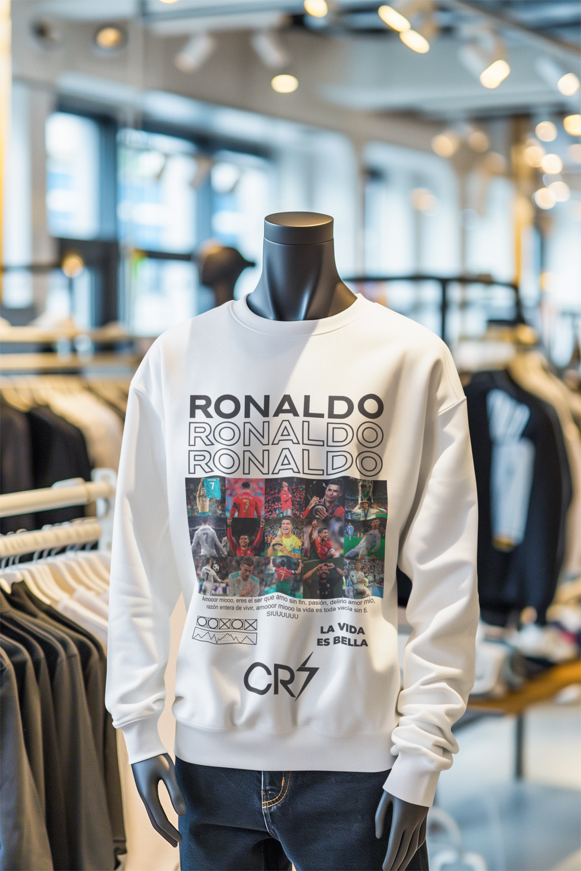 Cristiano Ronaldo Career Timeline Sweatshirt | CR7 Photo Grid Collage Crewneck (White) Unisex Sweatshirt by RanggRiwaaz
