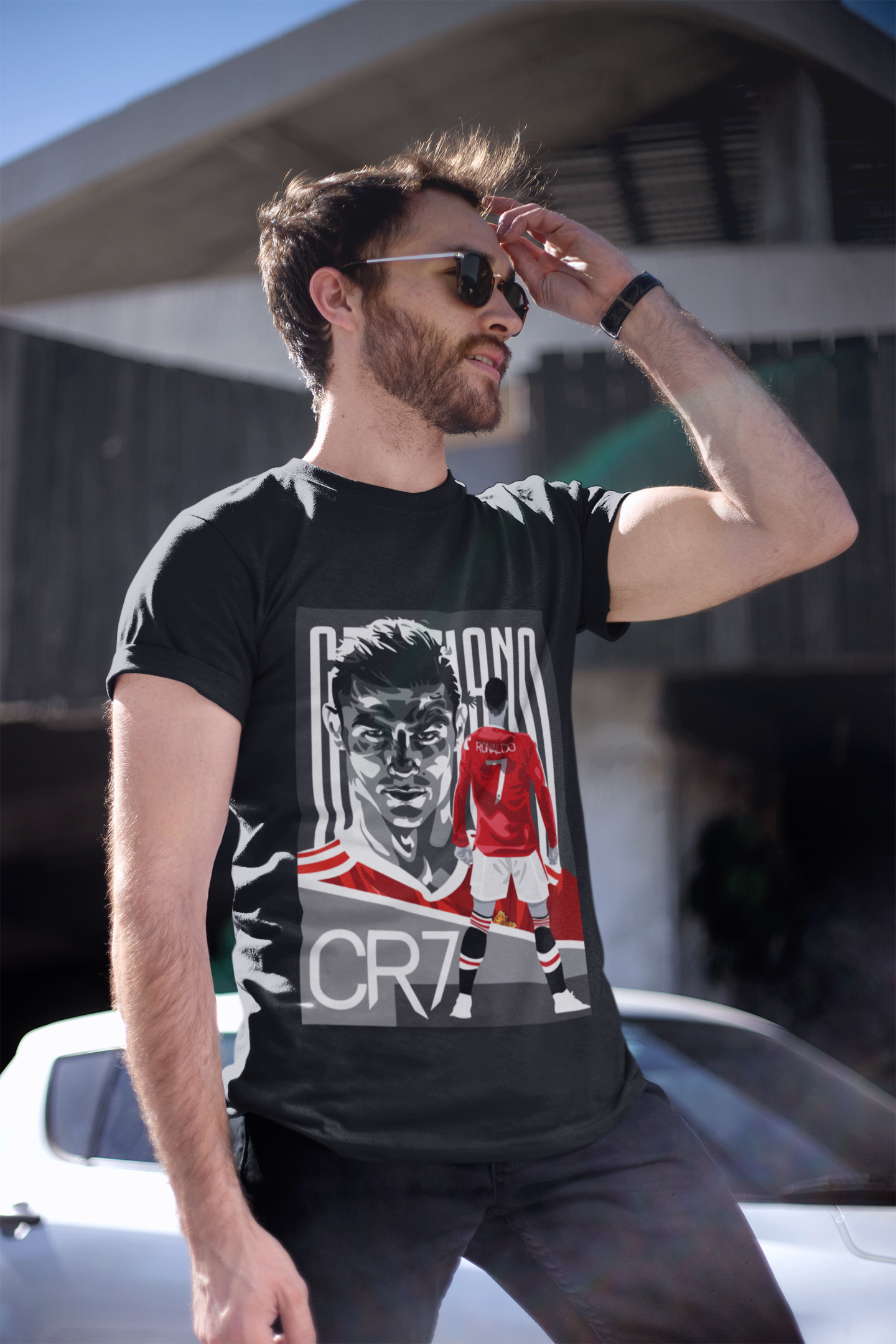 Red Devil CR7 Portrait T-Shirt | Manchester United Era Illustration Unisex Classic Crew T-Shirt by RanggRiwaaz