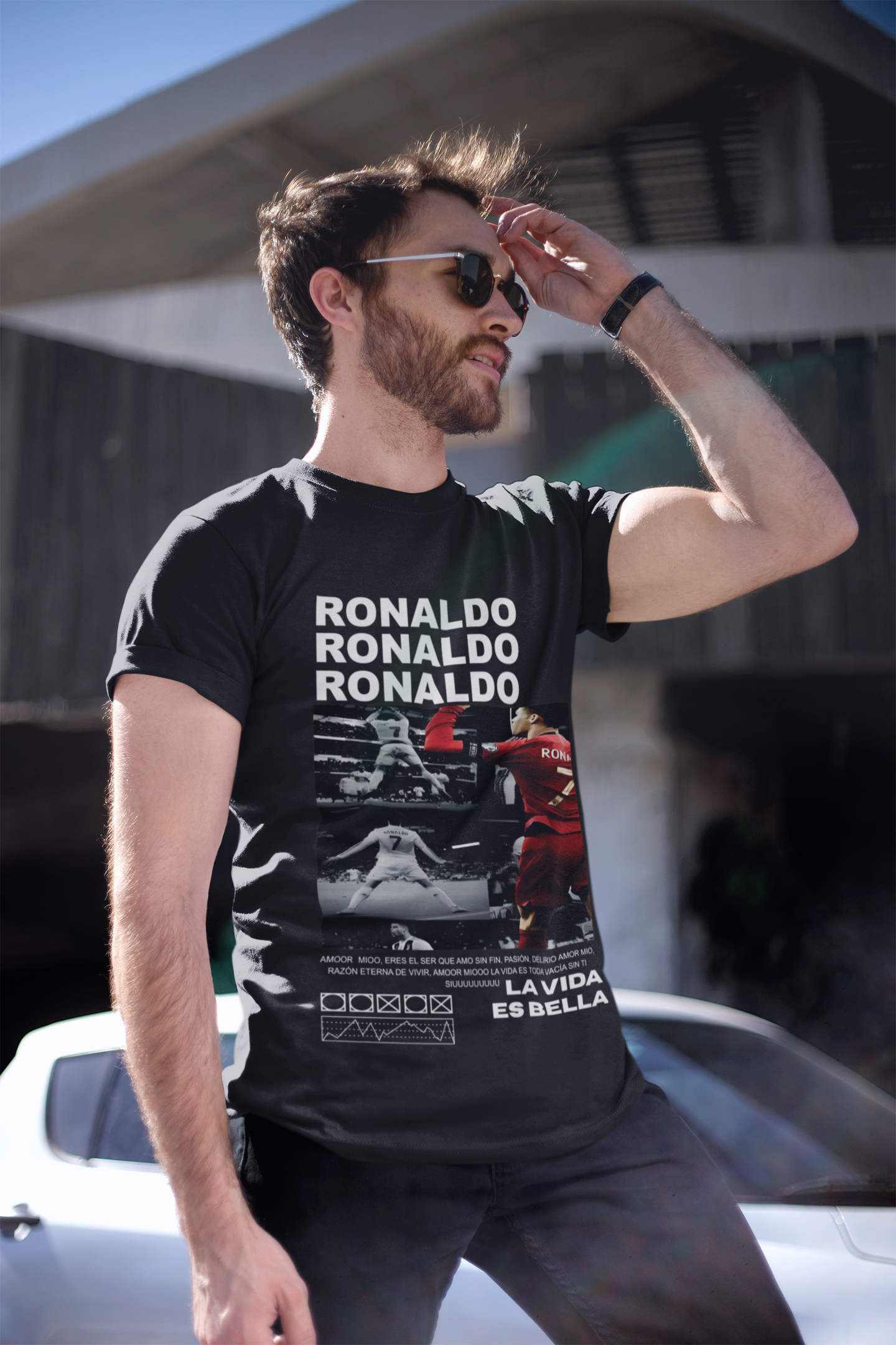 Aesthetic CR7 Fan T-Shirt - Grunge Photo Collage Print - Unisex Classic Crew T-Shirt by RanggRiwaaz