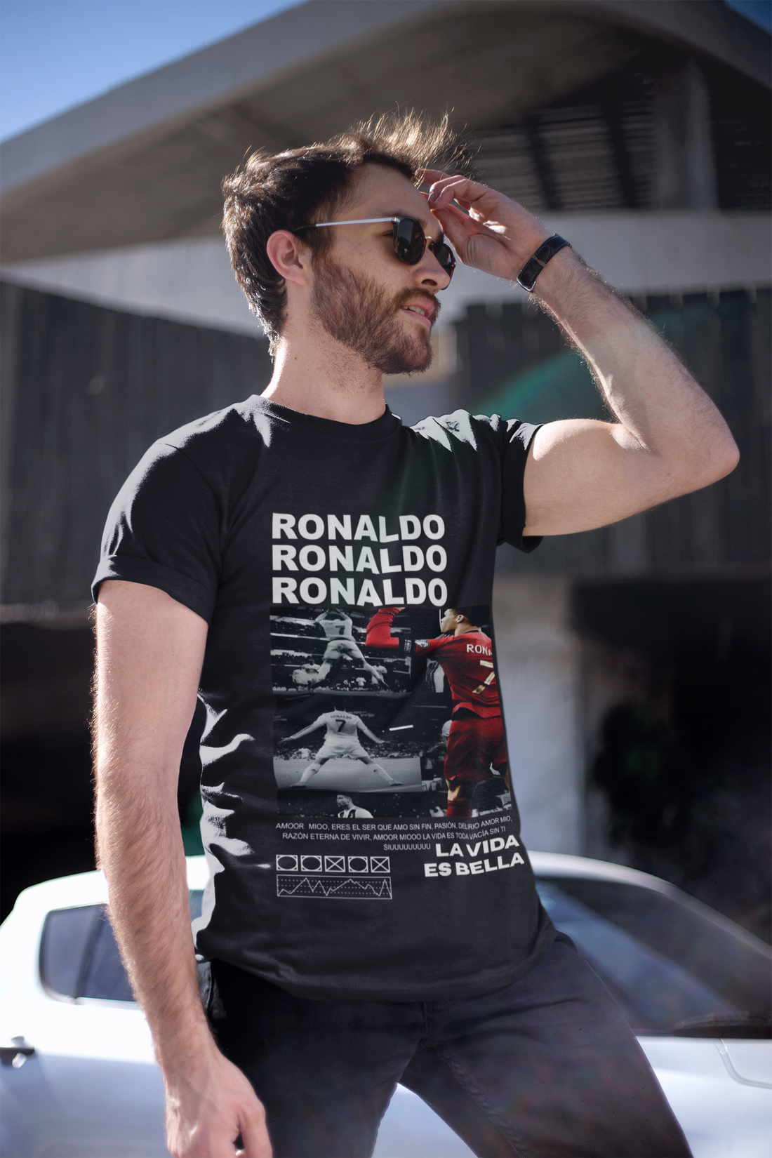 Aesthetic CR7 Fan T-Shirt - Grunge Photo Collage Print - Unisex Classic Crew T-Shirt by RanggRiwaaz