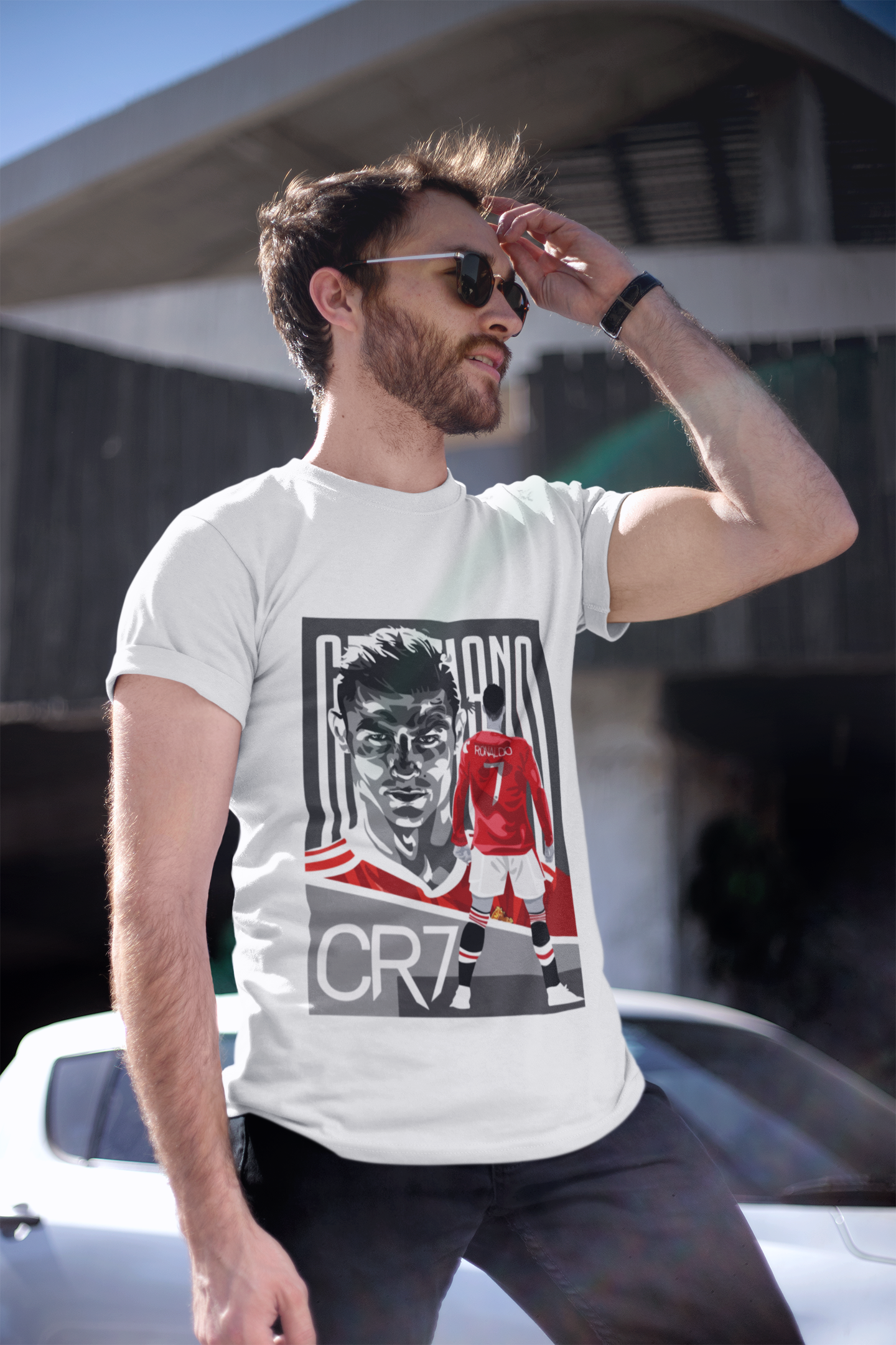 Red Devil CR7 Portrait T-Shirt | Manchester United Era Illustration Unisex Classic Crew T-Shirt by RanggRiwaaz
