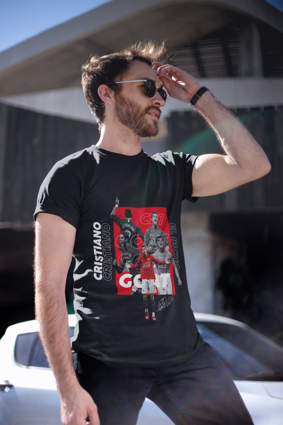 Vintage Manchester United CR7 GOAT Tribute Unisex Classic Crew T-Shirt by RanggRiwaaz